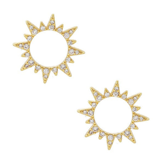 CZ Sun Shaped Gold Dipped Post Earrings