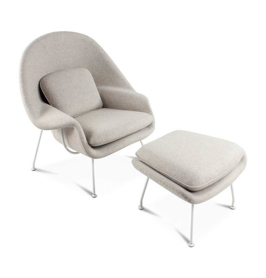 Daire Chair & Ottoman - Light Grey Cashmere Wool - White Metal Base