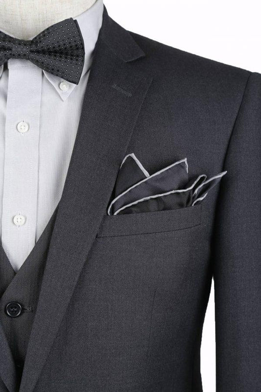 BUILD YOUR PACKAGE: Charcoal Slim Fit Suit (Package Includes 2 Pc Suit, Shirt, Necktie or Bow Tie, Matching Pocket Square, & Shoes Not Inclded)