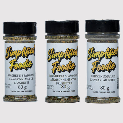 Spaghetti Seasoning, Bruschetta seasoning & Chicken Souvlaki Spice Kit