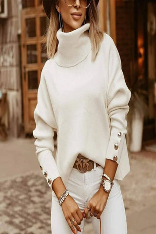 TURTLE NECK LONG SLEEVE WITH BUTTON SWEATER TOP