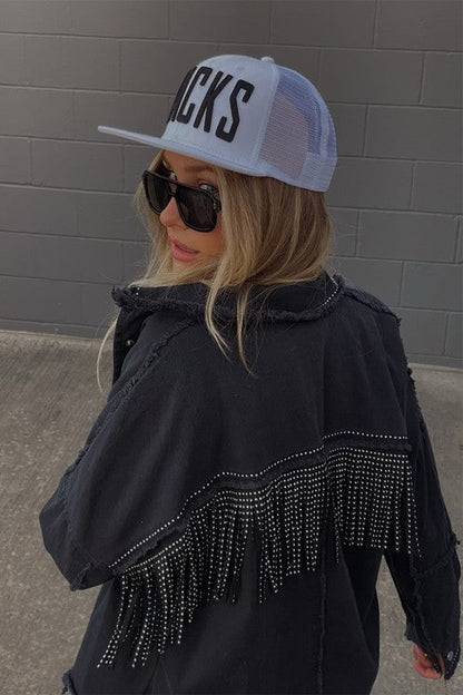 vintage fringe beads loose denim jacket