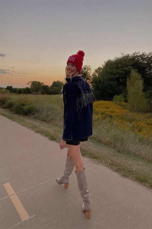 vintage fringe beads loose denim jacket