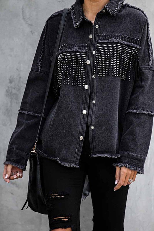 vintage fringe beads loose denim jacket