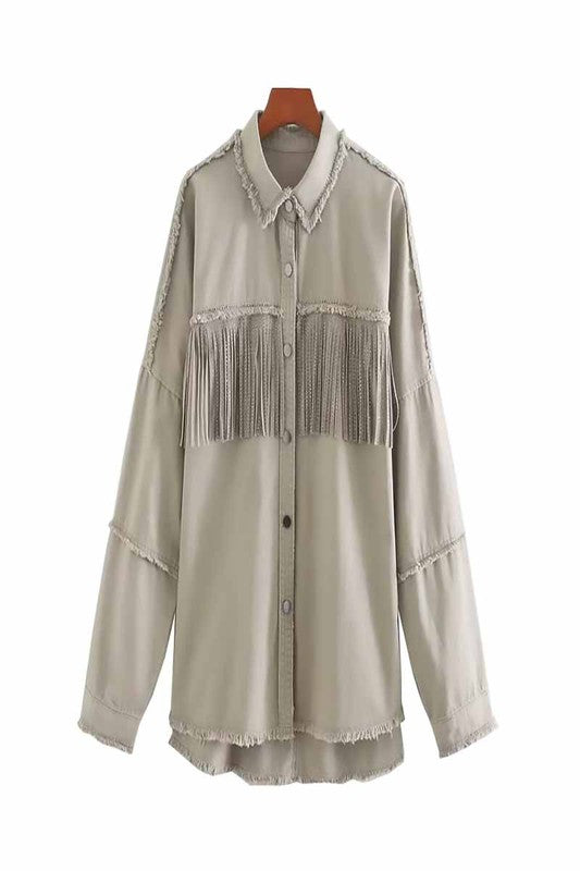 vintage fringe beads loose denim jacket