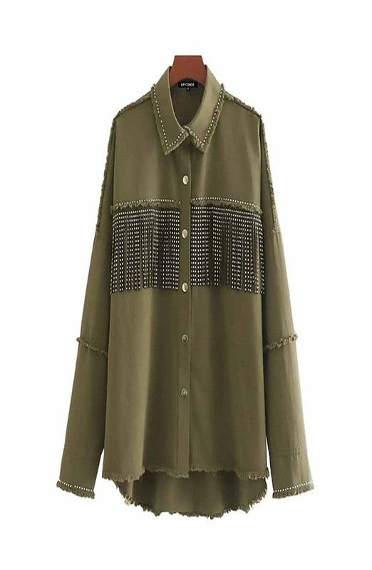 vintage fringe beads loose denim jacket