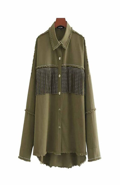 vintage fringe beads loose denim jacket