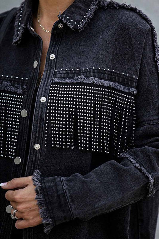vintage fringe beads loose denim jacket