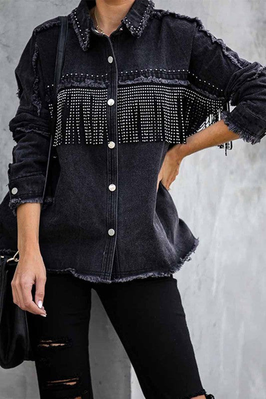 vintage fringe beads loose denim jacket