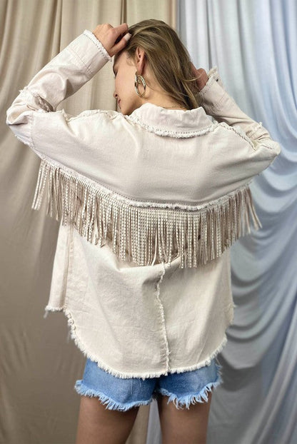 vintage fringe beads loose denim jacket