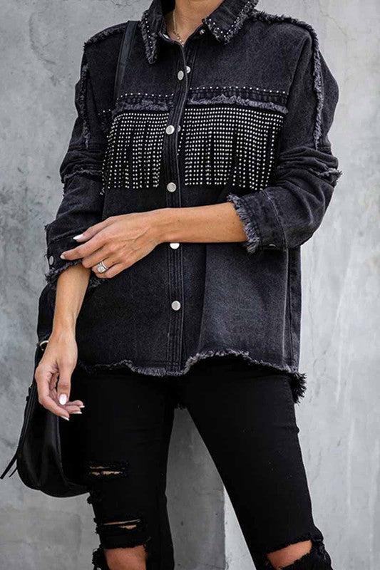 vintage fringe beads loose denim jacket