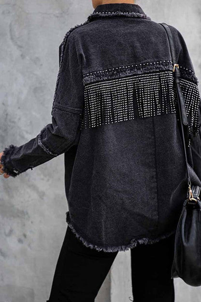 vintage fringe beads loose denim jacket