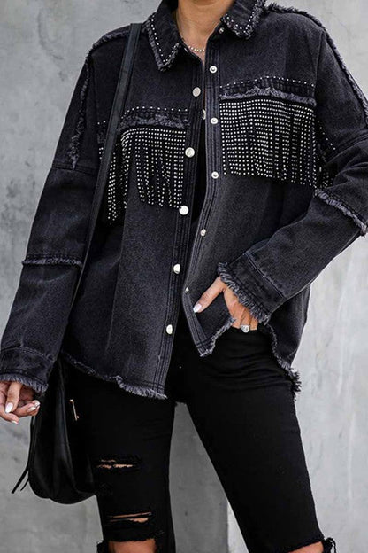 vintage fringe beads loose denim jacket