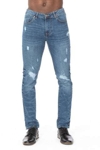 DISTRESSED RIP SLIM TAPER DENIM JEANS