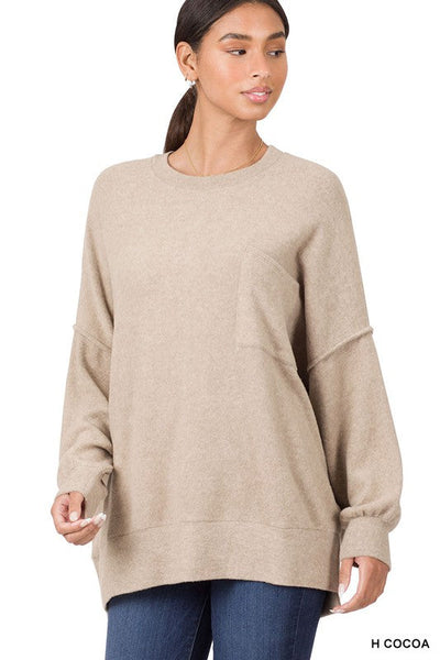 BRUSHED MELANGE DROP SHOULDER OVERSIZED SWEATER