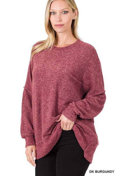 BRUSHED MELANGE DROP SHOULDER OVERSIZED SWEATER