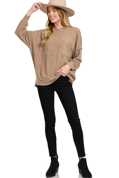 BRUSHED MELANGE DROP SHOULDER OVERSIZED SWEATER