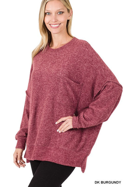 BRUSHED MELANGE DROP SHOULDER OVERSIZED SWEATER