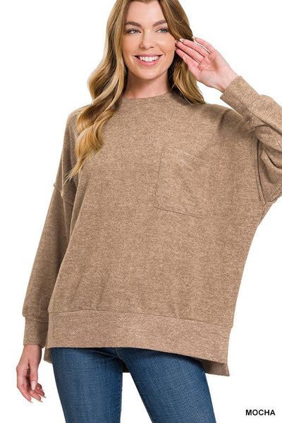 BRUSHED MELANGE DROP SHOULDER OVERSIZED SWEATER