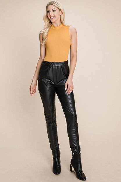 Fleece lined Faux Leather Pants With elastic band