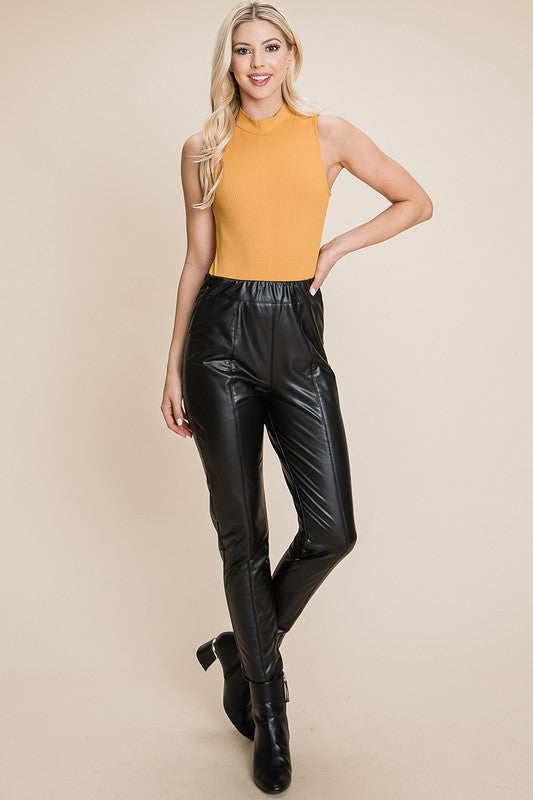 Fleece lined Faux Leather Pants With elastic band