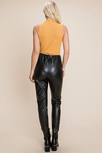 Fleece lined Faux Leather Pants With elastic band
