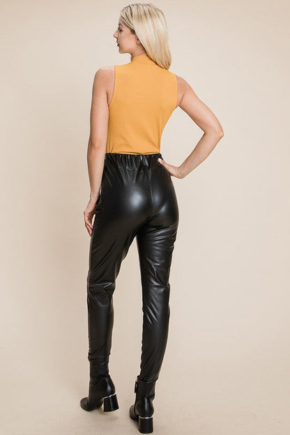 Fleece lined Faux Leather Pants With elastic band