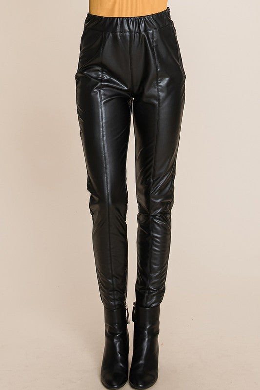 Fleece lined Faux Leather Pants With elastic band