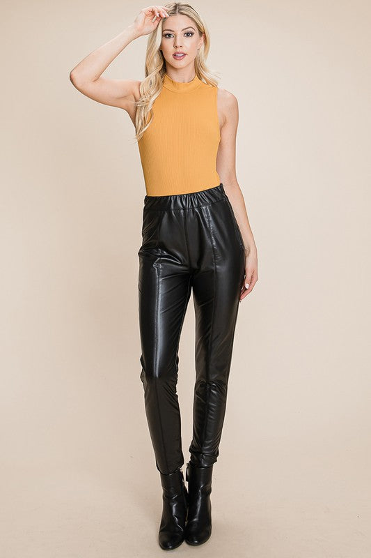Fleece lined Faux Leather Pants With elastic band