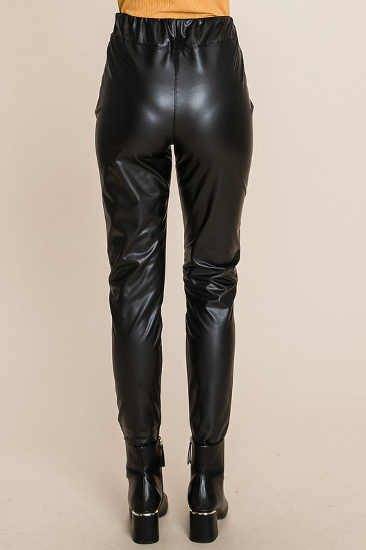 Fleece lined Faux Leather Pants With elastic band