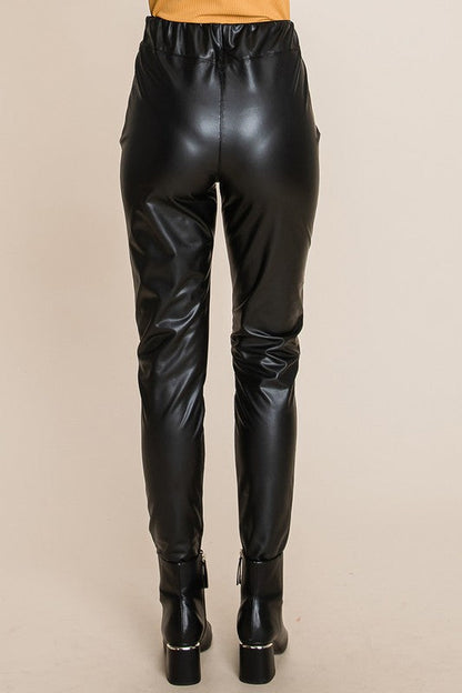 Fleece lined Faux Leather Pants With elastic band