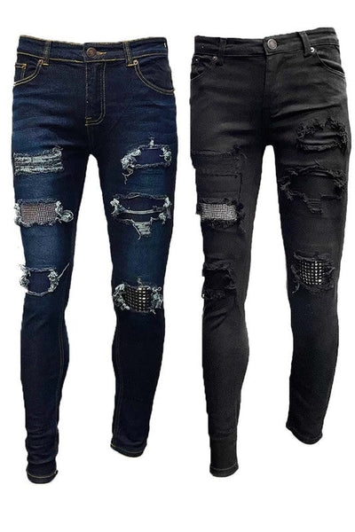 MENS SKINNY DISTRESSED DENIM JEANS PANTS