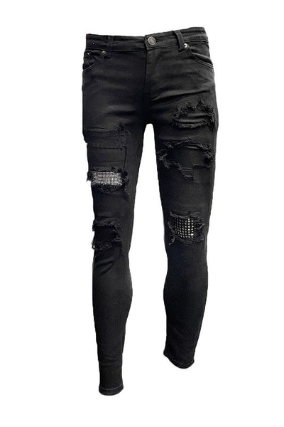 MENS SKINNY DISTRESSED DENIM JEANS PANTS