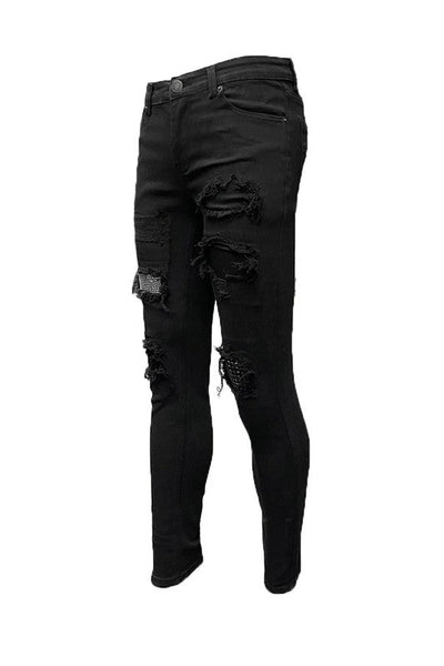 MENS SKINNY DISTRESSED DENIM JEANS PANTS