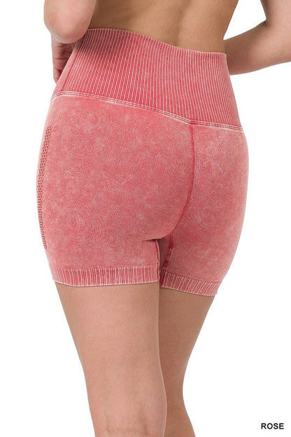 STONE WASHED SEAMLESS HIGH WAISTED SHORTS