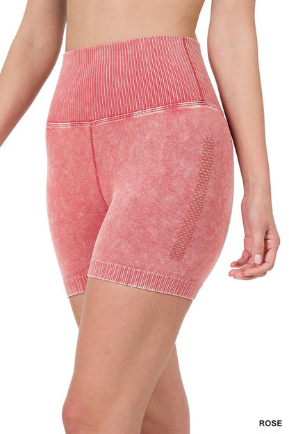 STONE WASHED SEAMLESS HIGH WAISTED SHORTS