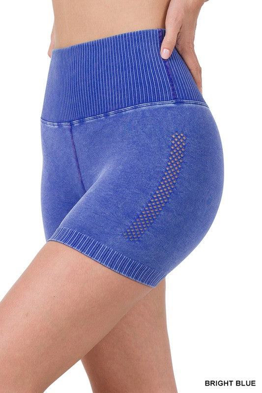 STONE WASHED SEAMLESS HIGH WAISTED SHORTS
