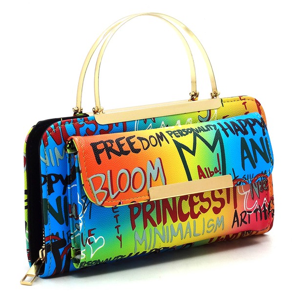 Graffiti Print Round Top Handle  Clutch Wallet
