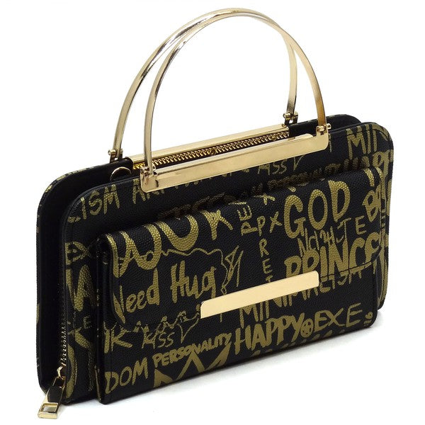 Graffiti Print Round Top Handle  Clutch Wallet