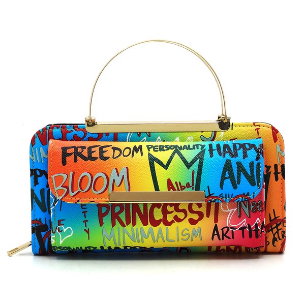 Graffiti Print Round Top Handle  Clutch Wallet
