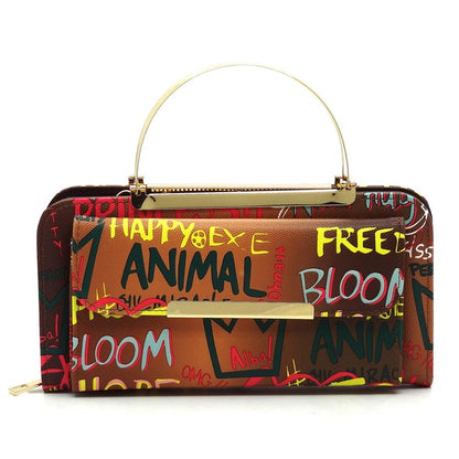 Graffiti Print Round Top Handle  Clutch Wallet