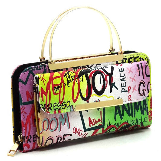 Graffiti Print Round Top Handle  Clutch Wallet