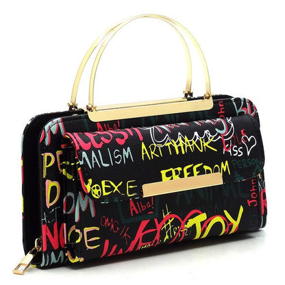 Graffiti Print Round Top Handle  Clutch Wallet