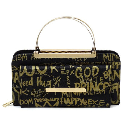 Graffiti Print Round Top Handle  Clutch Wallet