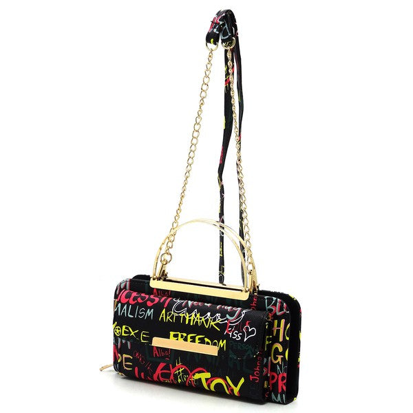Graffiti Print Round Top Handle  Clutch Wallet