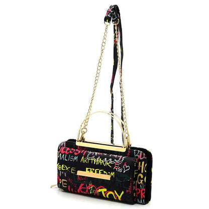 Graffiti Print Round Top Handle  Clutch Wallet