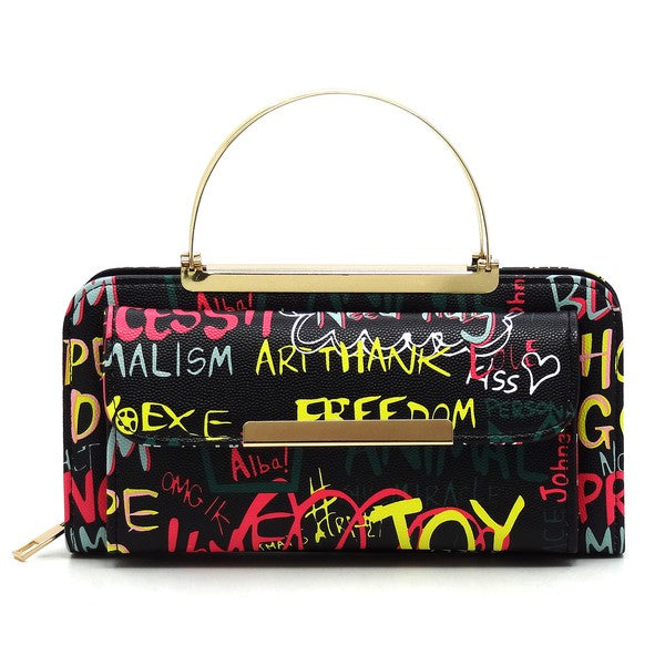 Graffiti Print Round Top Handle  Clutch Wallet