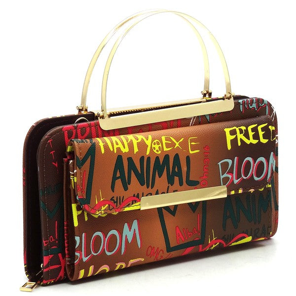 Graffiti Print Round Top Handle  Clutch Wallet