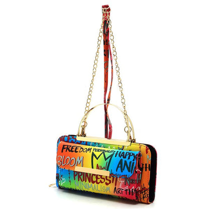 Graffiti Print Round Top Handle  Clutch Wallet