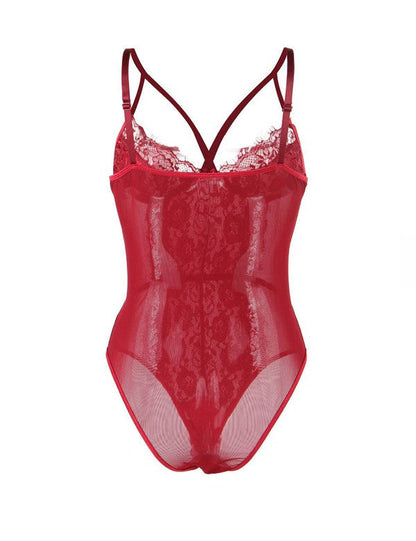 Crotch Polka dot mesh Deep V Fashion Bodysuit